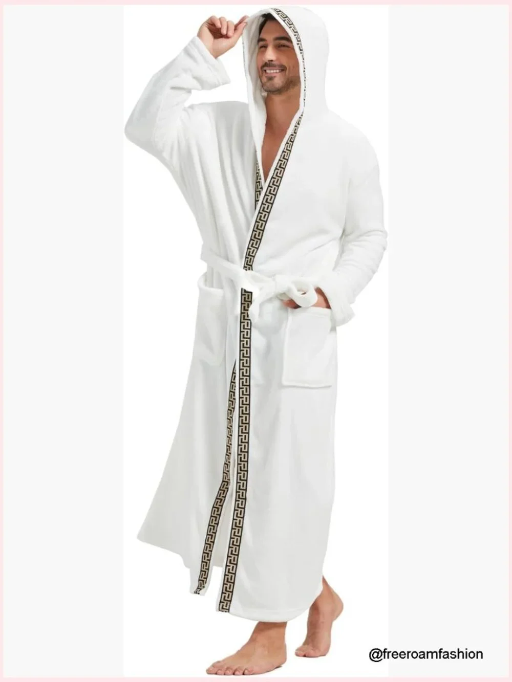 Large Big and Tall Flannel Fleece Hooded Bathrobe Long House Coat